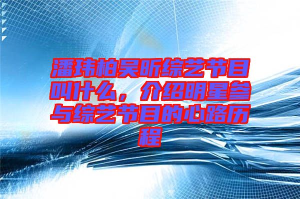 潘瑋柏吳昕綜藝節(jié)目叫什么，介紹明星參與綜藝節(jié)目的心路歷程