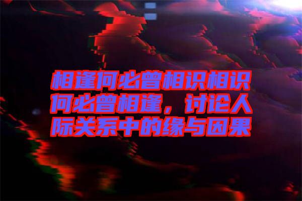 相逢何必曾相識相識何必曾相逢，討論人際關系中的緣與因果