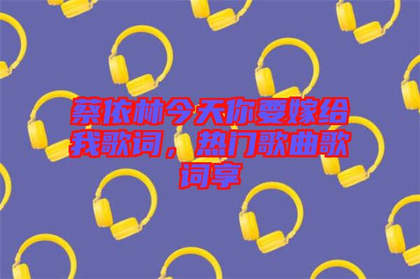 蔡依林今天你要嫁給我歌詞，熱門歌曲歌詞享