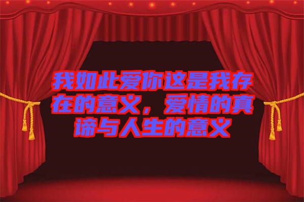 我如此愛你這是我存在的意義，愛情的真諦與人生的意義