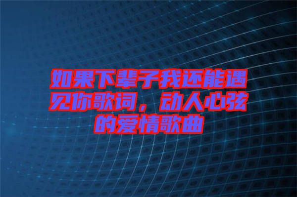 如果下輩子我還能遇見(jiàn)你歌詞，動(dòng)人心弦的愛(ài)情歌曲