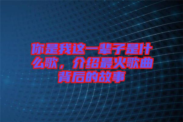 你是我這一輩子是什么歌，介紹最火歌曲背后的故事