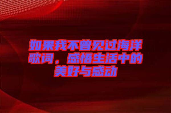 如果我不曾見過海洋歌詞，感悟生活中的美好與感動