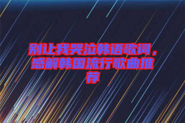 別讓我哭泣韓語歌詞，感解韓國流行歌曲推薦