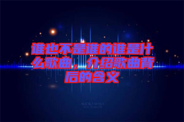 誰也不是誰的誰是什么歌曲，介紹歌曲背后的含義