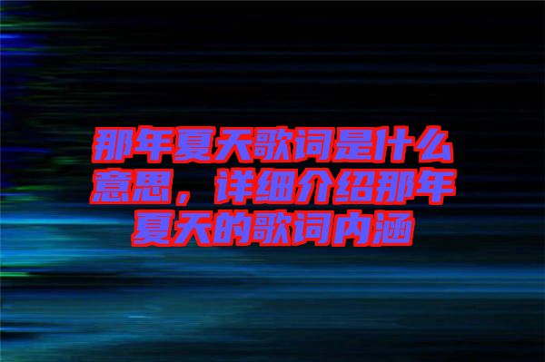 那年夏天歌詞是什么意思，詳細(xì)介紹那年夏天的歌詞內(nèi)涵