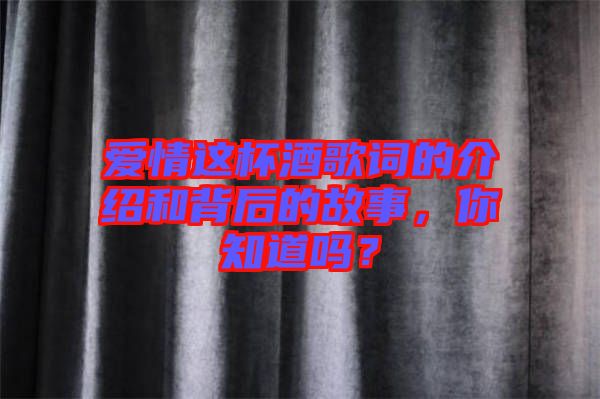 愛情這杯酒歌詞的介紹和背后的故事，你知道嗎？