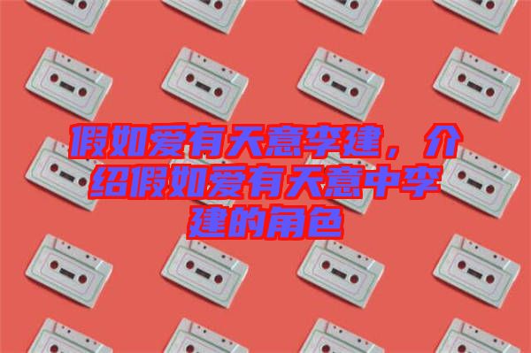 假如愛有天意李建，介紹假如愛有天意中李建的角色