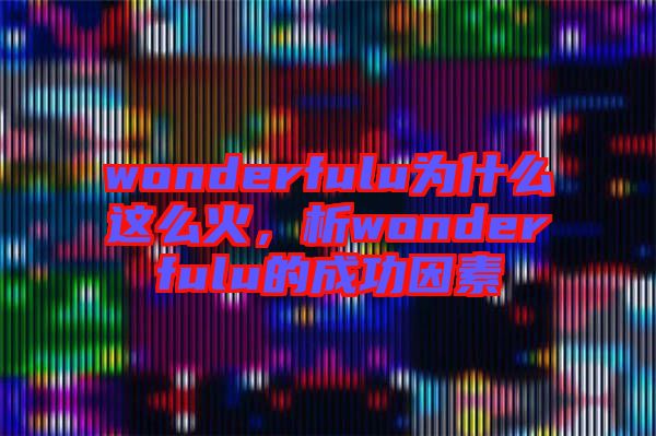 wonderfulu為什么這么火，析wonderfulu的成功因素