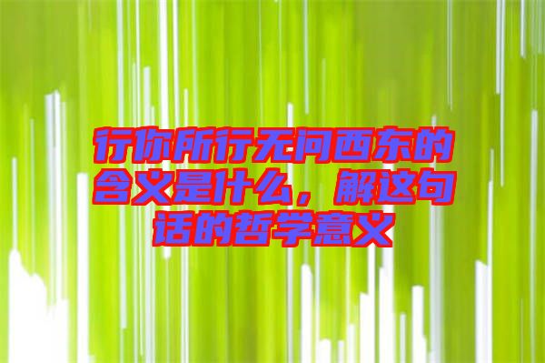 行你所行無問西東的含義是什么，解這句話的哲學意義