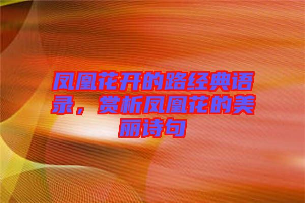 鳳凰花開的路經典語錄，賞析鳳凰花的美麗詩句
