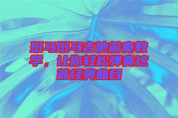 斑馬斑馬吉他前奏教學，讓你輕松彈奏這首經(jīng)典曲目