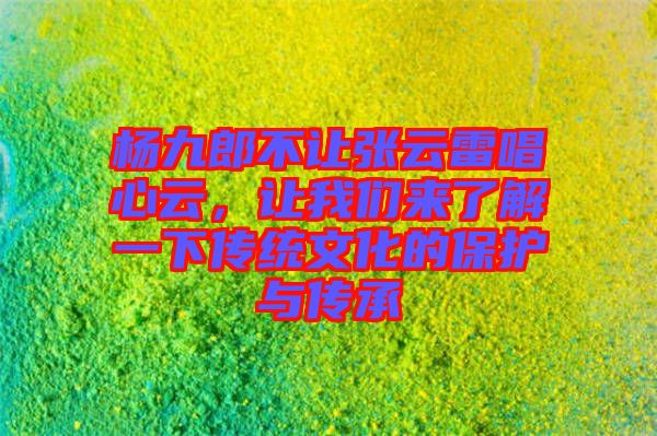 楊九郎不讓張?jiān)评壮脑?，讓我們來了解一下傳統(tǒng)文化的保護(hù)與傳承