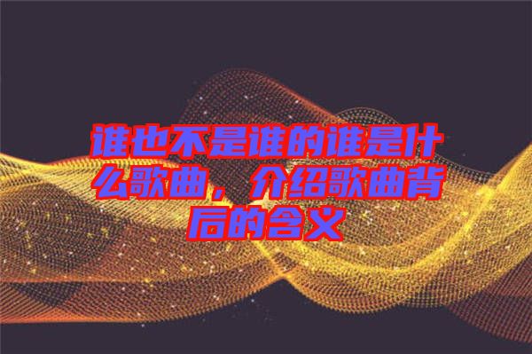 誰也不是誰的誰是什么歌曲，介紹歌曲背后的含義