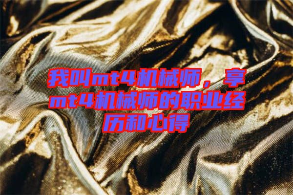 我叫mt4機械師，享mt4機械師的職業(yè)經歷和心得