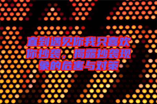 直到遇見(jiàn)你我只喜歡你抄襲，揭露抄襲現(xiàn)象的危害與對(duì)策