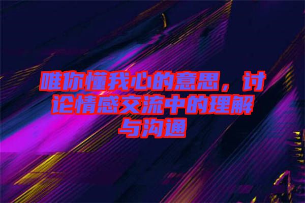 唯你懂我心的意思，討論情感交流中的理解與溝通