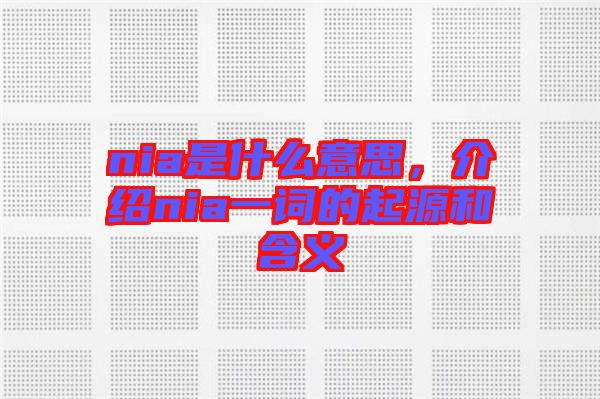 nia是什么意思，介紹nia一詞的起源和含義