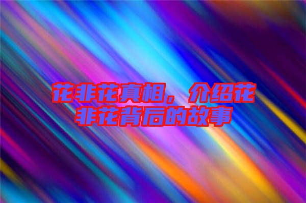 花非花真相，介紹花非花背后的故事