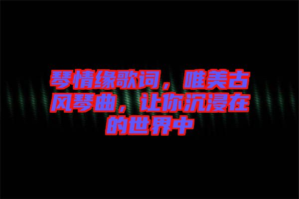 琴情緣歌詞，唯美古風琴曲，讓你沉浸在的世界中