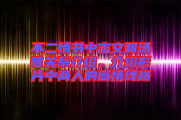 不二情書中志文和湯唯關(guān)系介紹，介紹影片中兩人的感情線路
