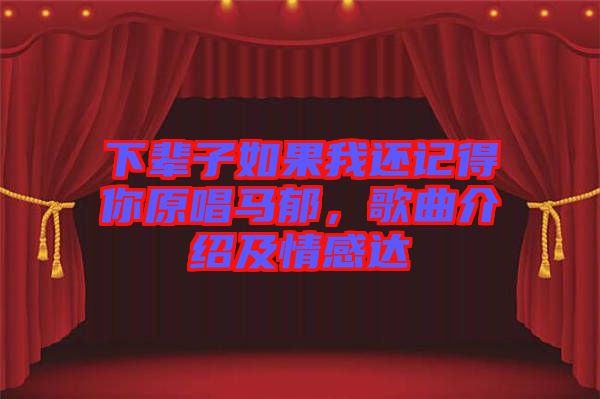 下輩子如果我還記得你原唱馬郁，歌曲介紹及情感達(dá)