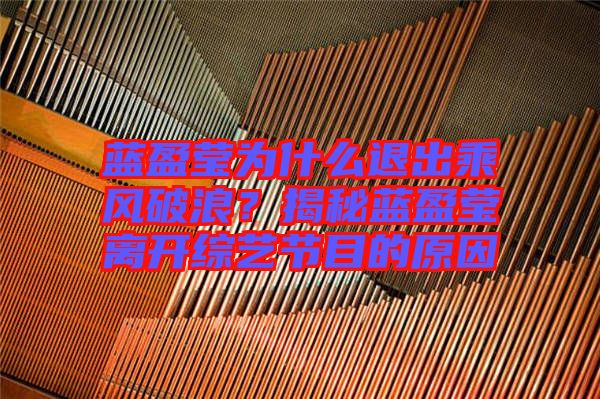 藍盈瑩為什么退出乘風破浪？揭秘藍盈瑩離開綜藝節(jié)目的原因