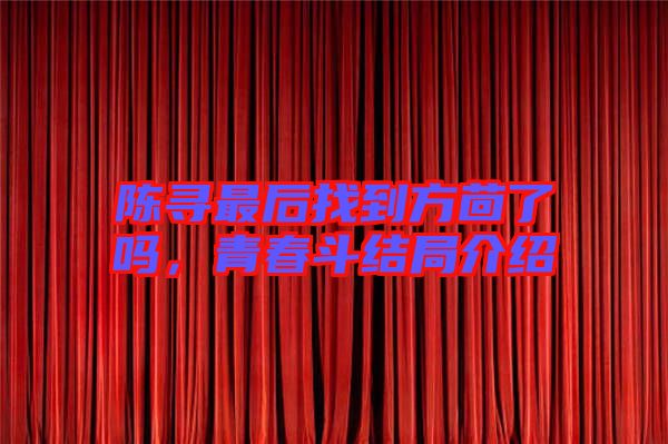 陳尋最后找到方茴了嗎，青春斗結(jié)局介紹