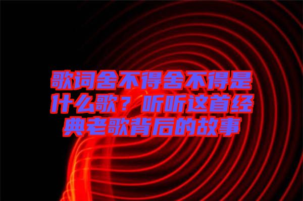 歌詞舍不得舍不得是什么歌？聽聽這首經(jīng)典老歌背后的故事