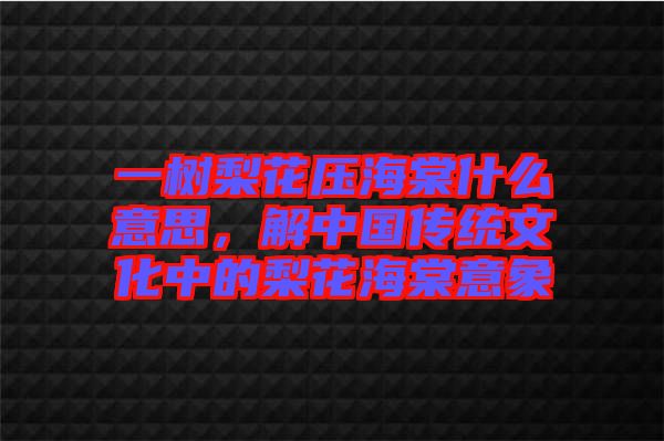 一樹梨花壓海棠什么意思，解中國傳統(tǒng)文化中的梨花海棠意象