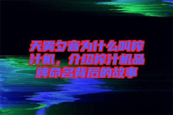 天霧夕音為什么叫榨汁機(jī)，介紹榨汁機(jī)品牌命名背后的故事