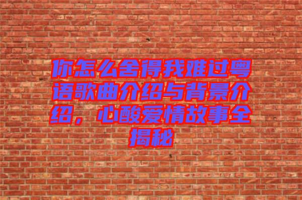 你怎么舍得我難過(guò)粵語(yǔ)歌曲介紹與背景介紹，心酸愛情故事全揭秘