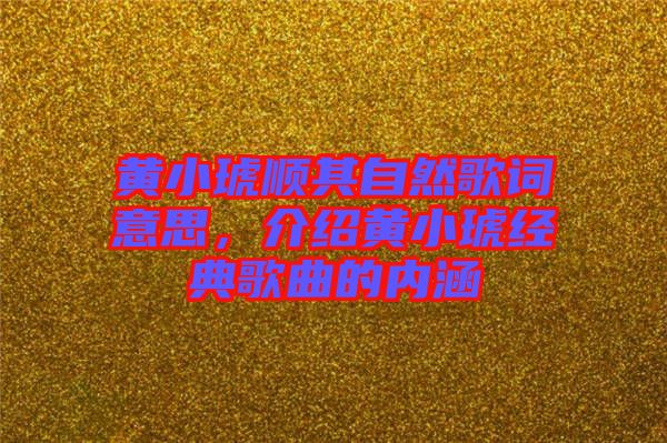黃小琥順其自然歌詞意思，介紹黃小琥經(jīng)典歌曲的內(nèi)涵