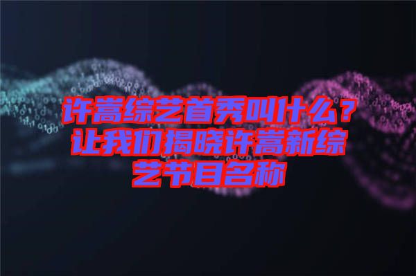 許嵩綜藝首秀叫什么？讓我們揭曉許嵩新綜藝節(jié)目名稱